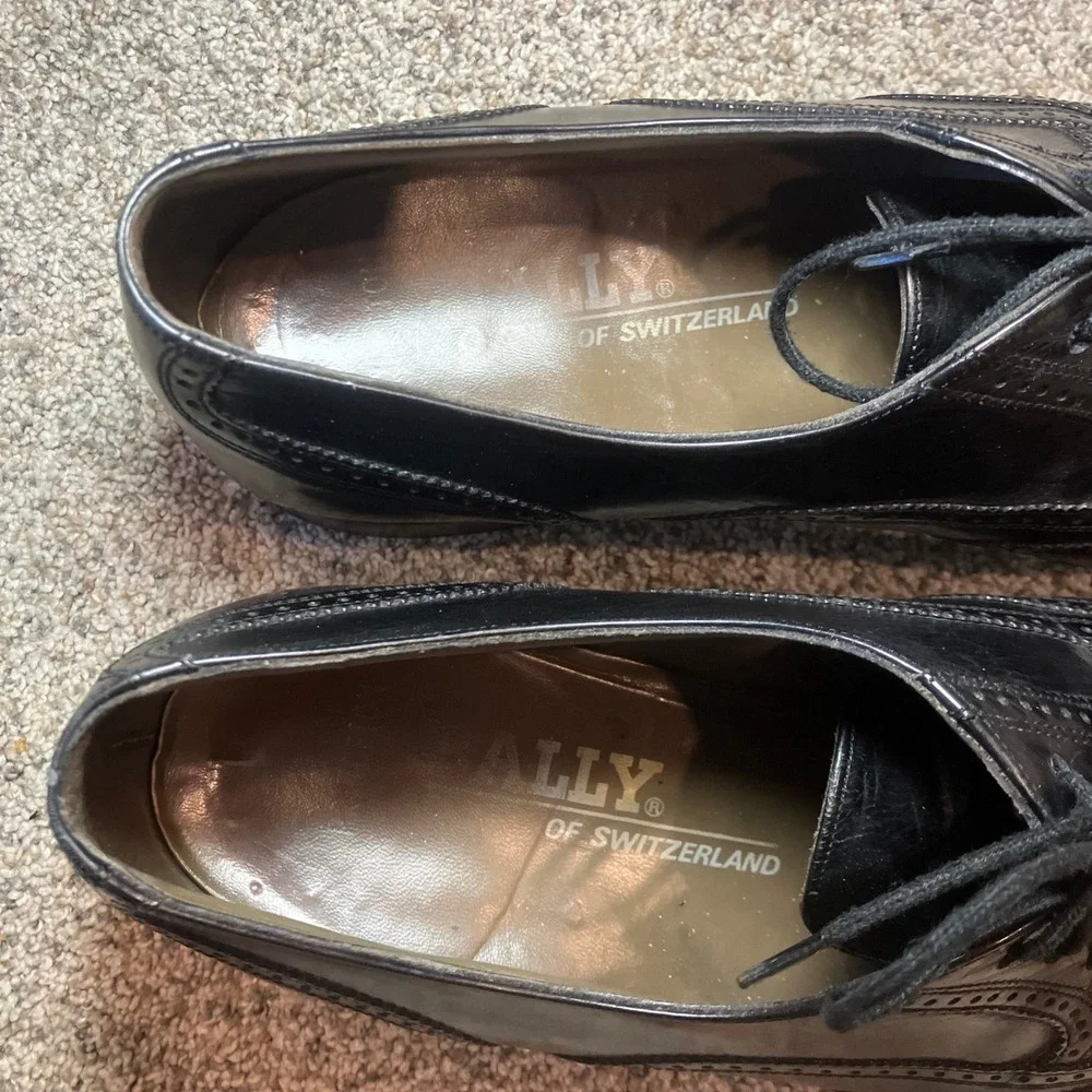 VTG Bally of Switzerland Princeton Mens Black Leather Wingtip Oxford Shoes 7.5 D
